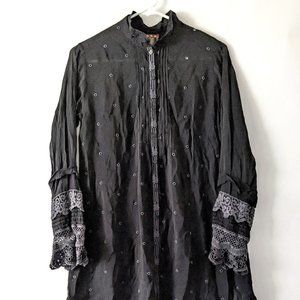 Johnny Was Charcoal Black Long Sleeve Tunic XS